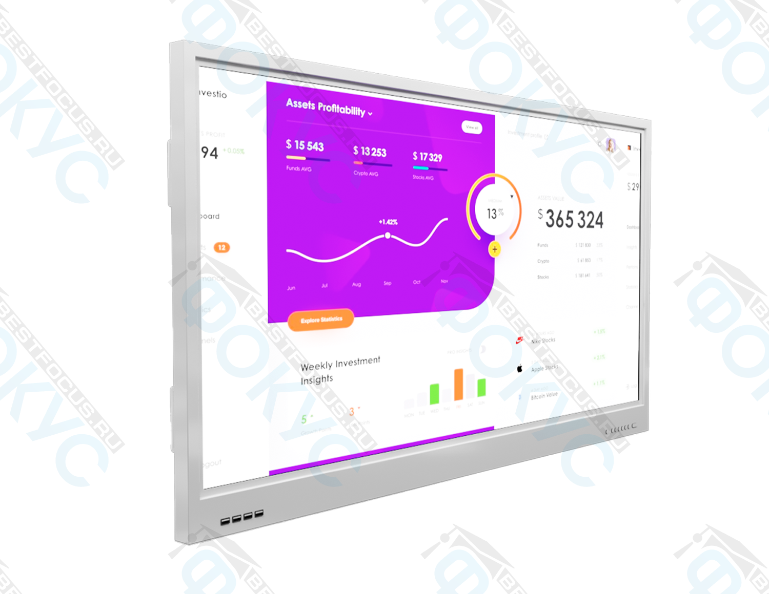 Интерактивная панель 65 дюймов в белом корпусе с графическим интерфейсом на экране