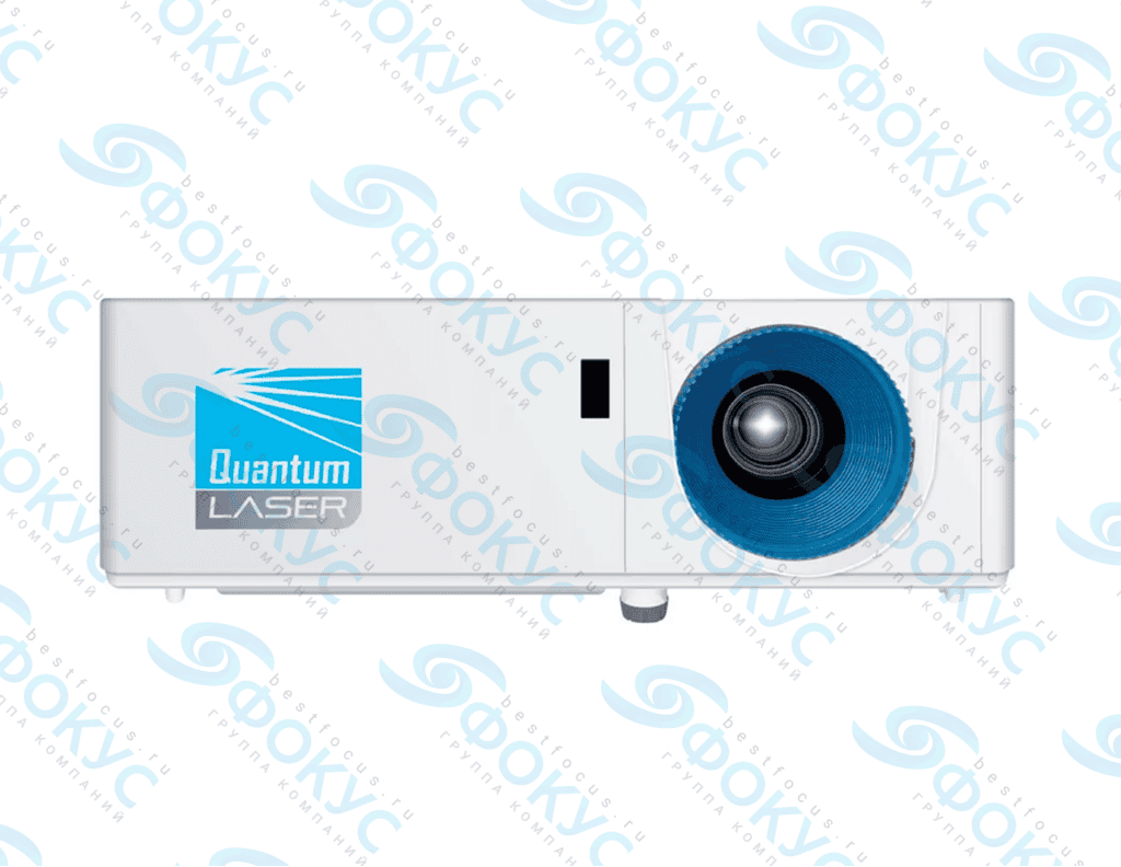 Лазерный проектор InFocus INL2166 с синим объективом и логотипом Quantum Laser, вид спереди