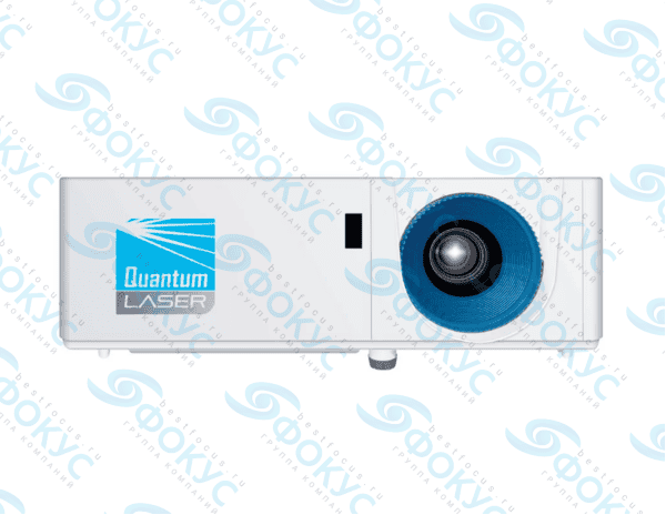 Лазерный проектор InFocus INL2166 с синим объективом и логотипом Quantum Laser, вид спереди