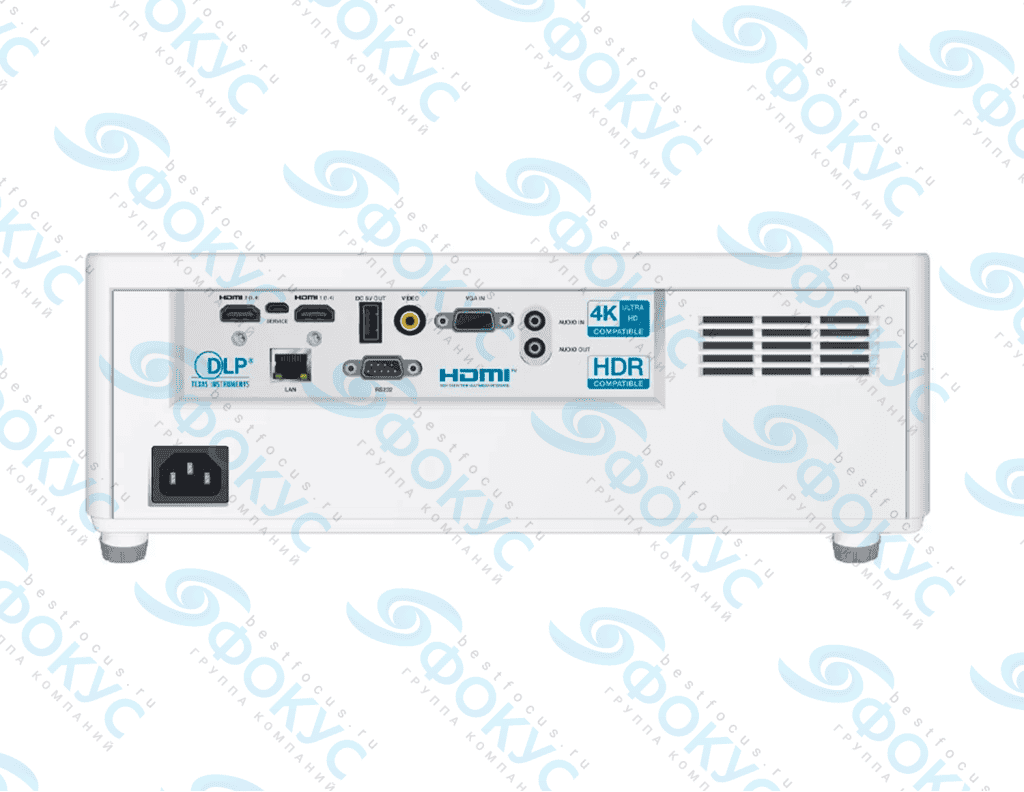 Лазерный проектор InFocus INL2166, вид сзади с разъемами HDMI, VGA, LAN, аудио и управлением RS232