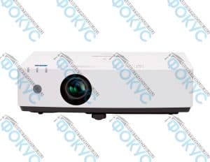 Лазерный проектор Panasonic PT-LMZ420, фронтальный вид с объективом и минималистичным белым корпусом