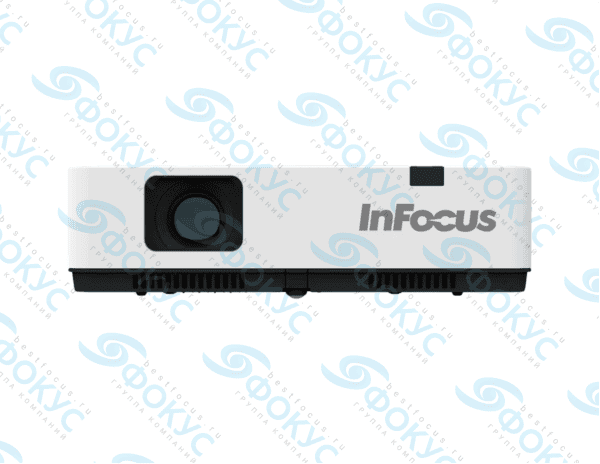 Проектор InFocus IN1014 вид сзади с вентиляционными решетками и логотипом