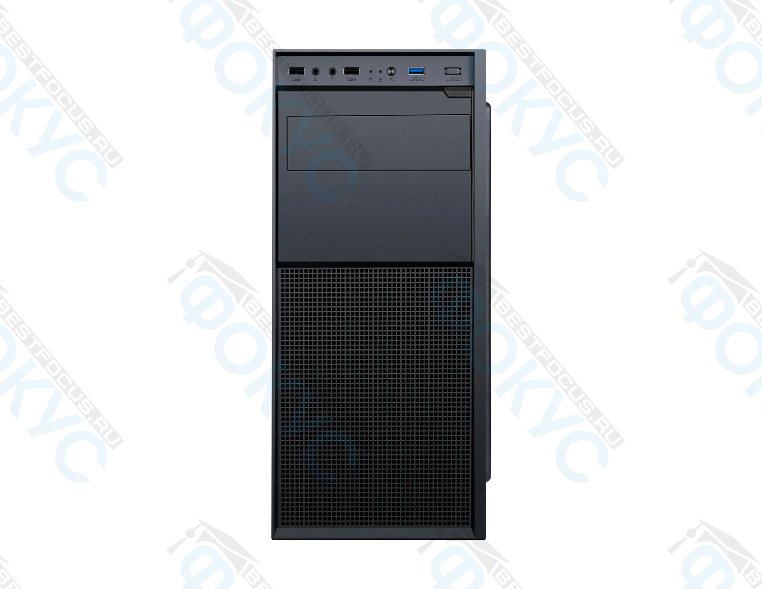 Фронтальный вид системного блока компьютера Работа 416 с USB портами, аудиоразъемами и вентиляционной решеткой