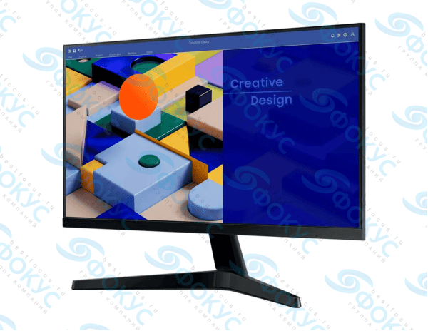 Монитор 23.8 дюйма с изображением цветных 3D фигур и надписью Creative Design