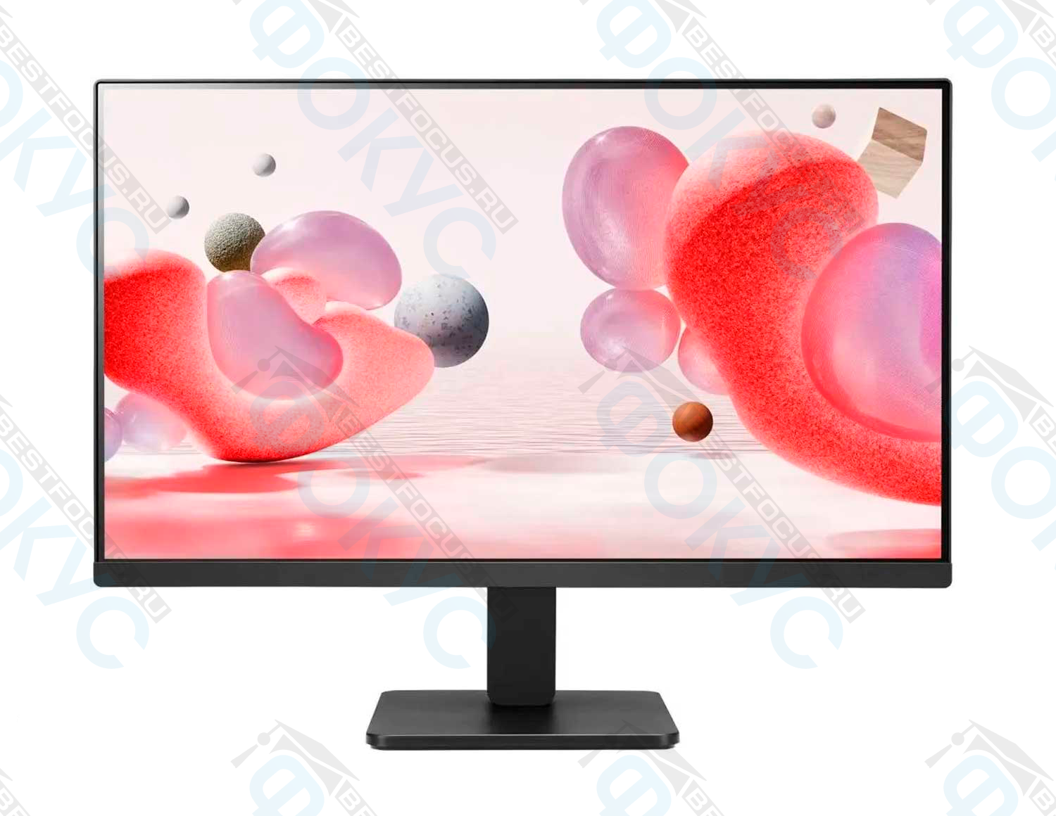 Монитор 23.8 дюйма с изображением абстрактных красных и розовых 3D фигур