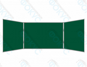 Учебная школьная доска из трёх элементов, зелёная поверхность, открытые створки