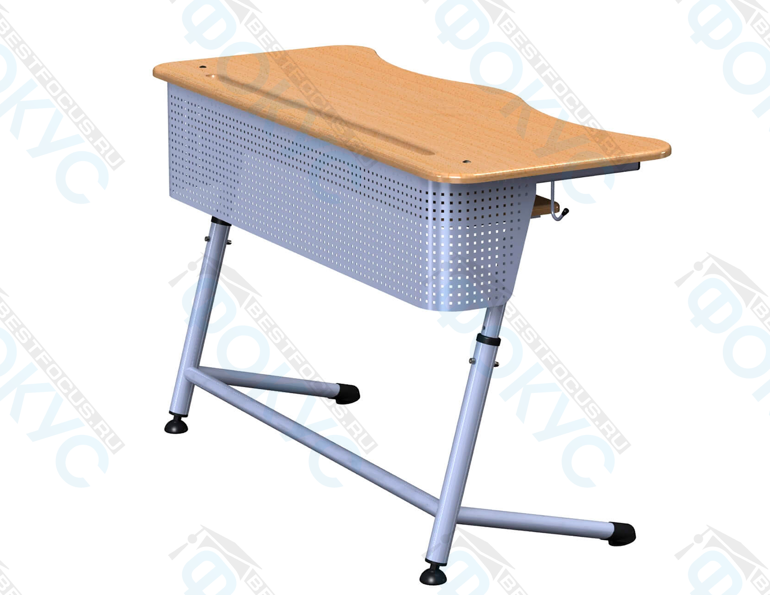 Школьная парта с перфорированным металлическим экраном и анатомической столешницей