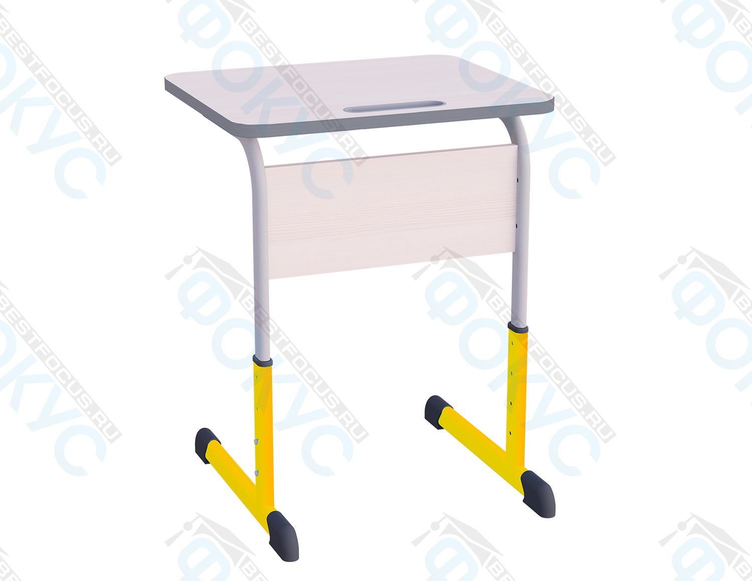 Учебный стол «Эра Стандарт» с серой столешницей и жёлтыми регулируемыми ножками для школьников