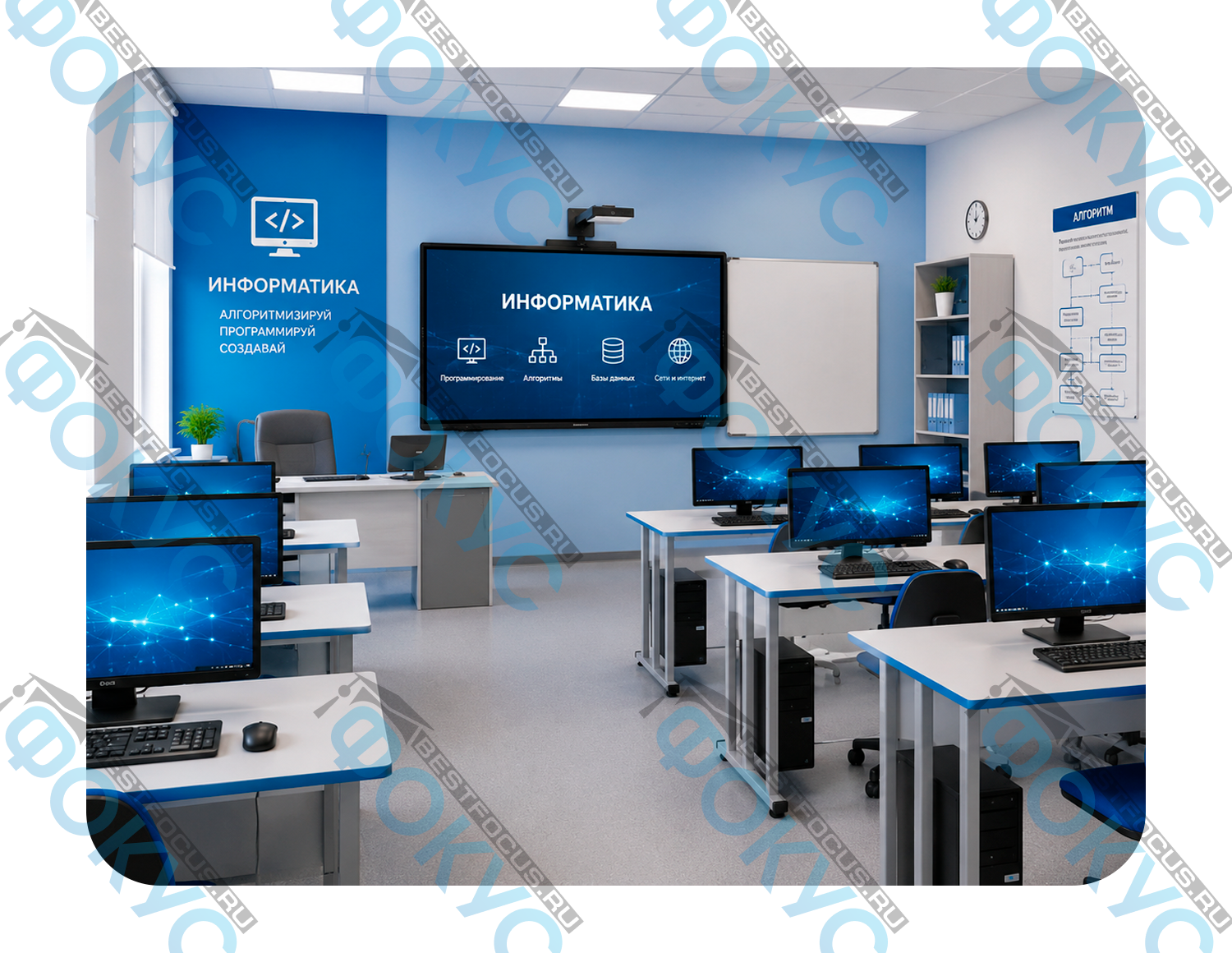 Кабинет информатики с компьютерным оборудованием для школы