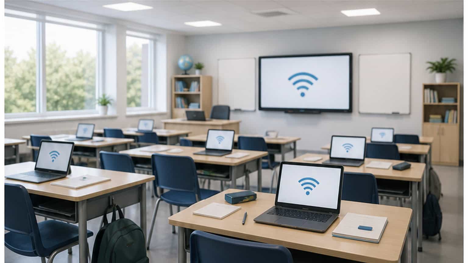 Современный школьный кабинет для темы: школьная Wi-Fi-сеть