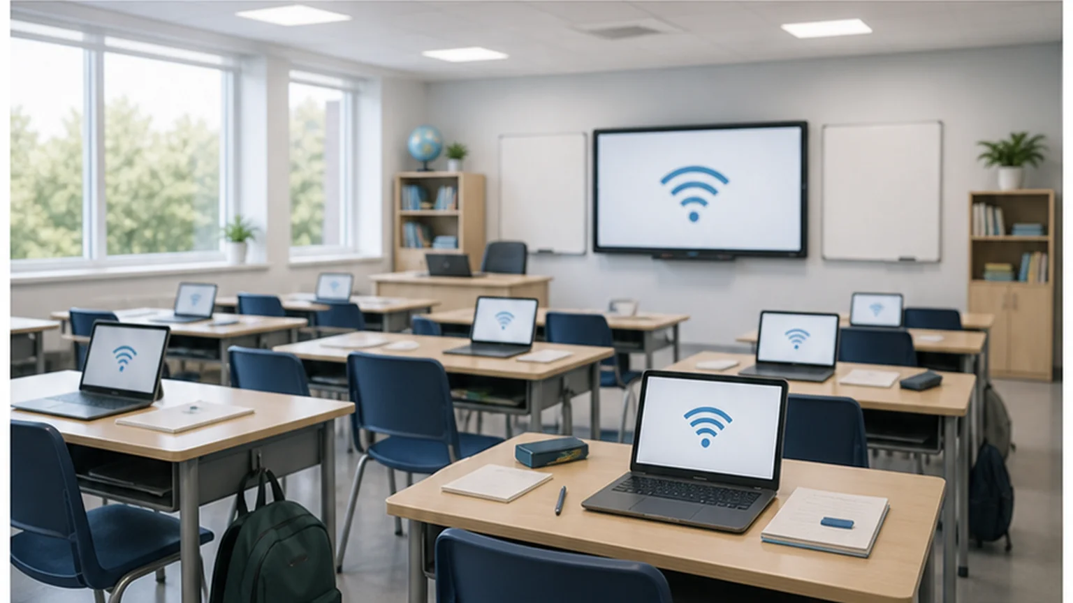 Современный школьный кабинет для темы: школьная Wi-Fi-сеть